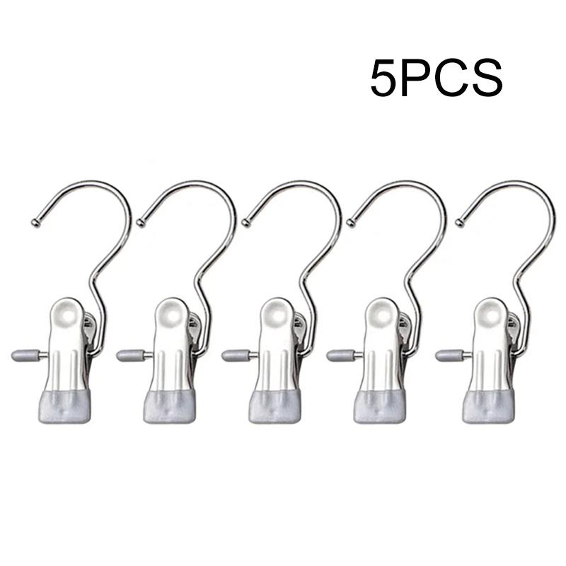 

5 шт. прищепок из нержавеющей стали, прищепки для белья с крючком, портативная подвесная клипса для одежды, органайзер для одежды, вешалка серый