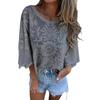 Yousheng Women Tops Round Neck 3/4 Sleeves Lace Decorated Loose Fit Casual Shirt Solid Color Breathable Irregular Tops