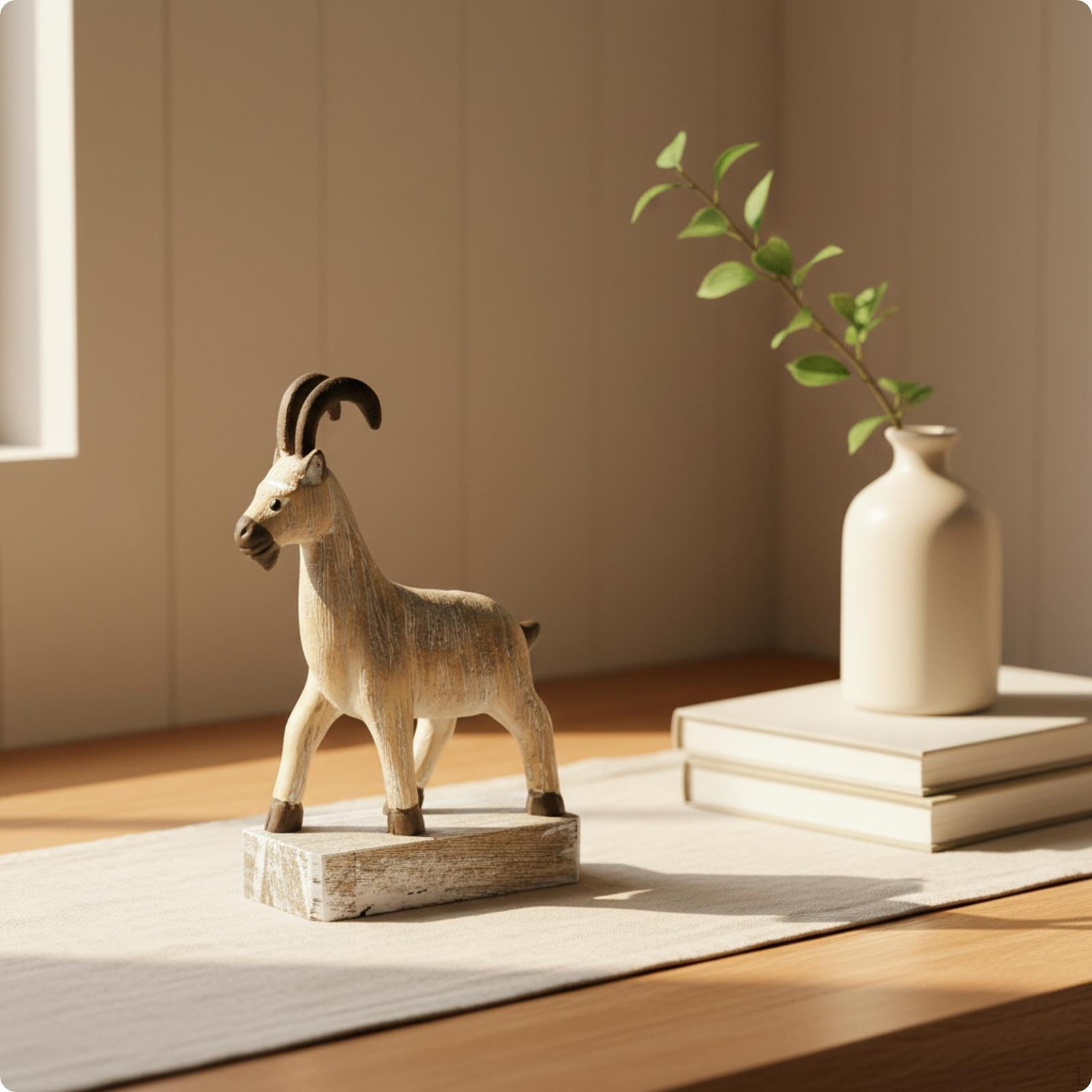 Wooden Caprine Figurine Rustic Nordic Handcrafted Farm Animal Sculpture S Antique