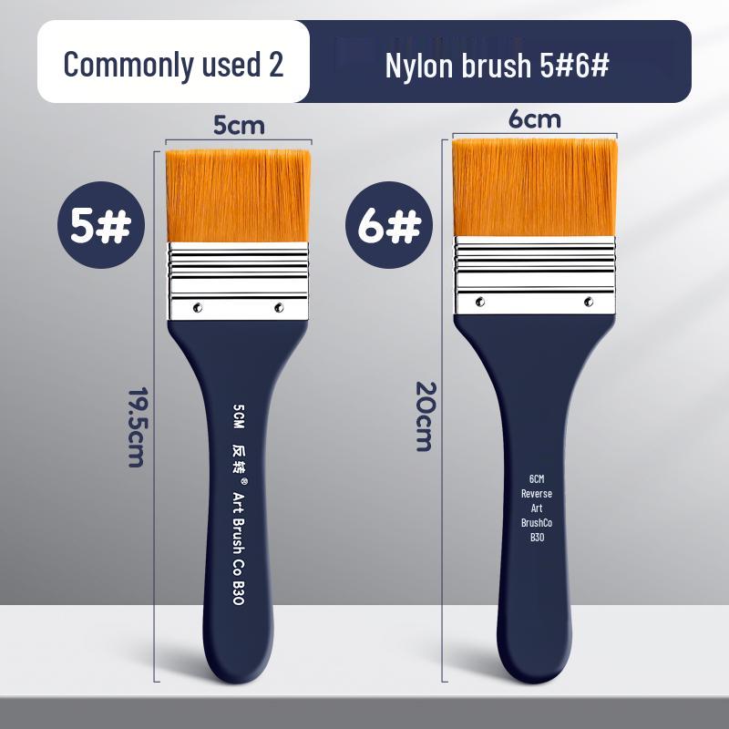 Flat Nylon Paintbrush for Oil, Acrylic, Gouache, Watercolor - Beginner Painting Tool