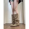 Pleated Woman Knee-High Boots Pointed Toe Internal Elevation Shoes Street Style Mordern Long Botas Mujer 2025 New