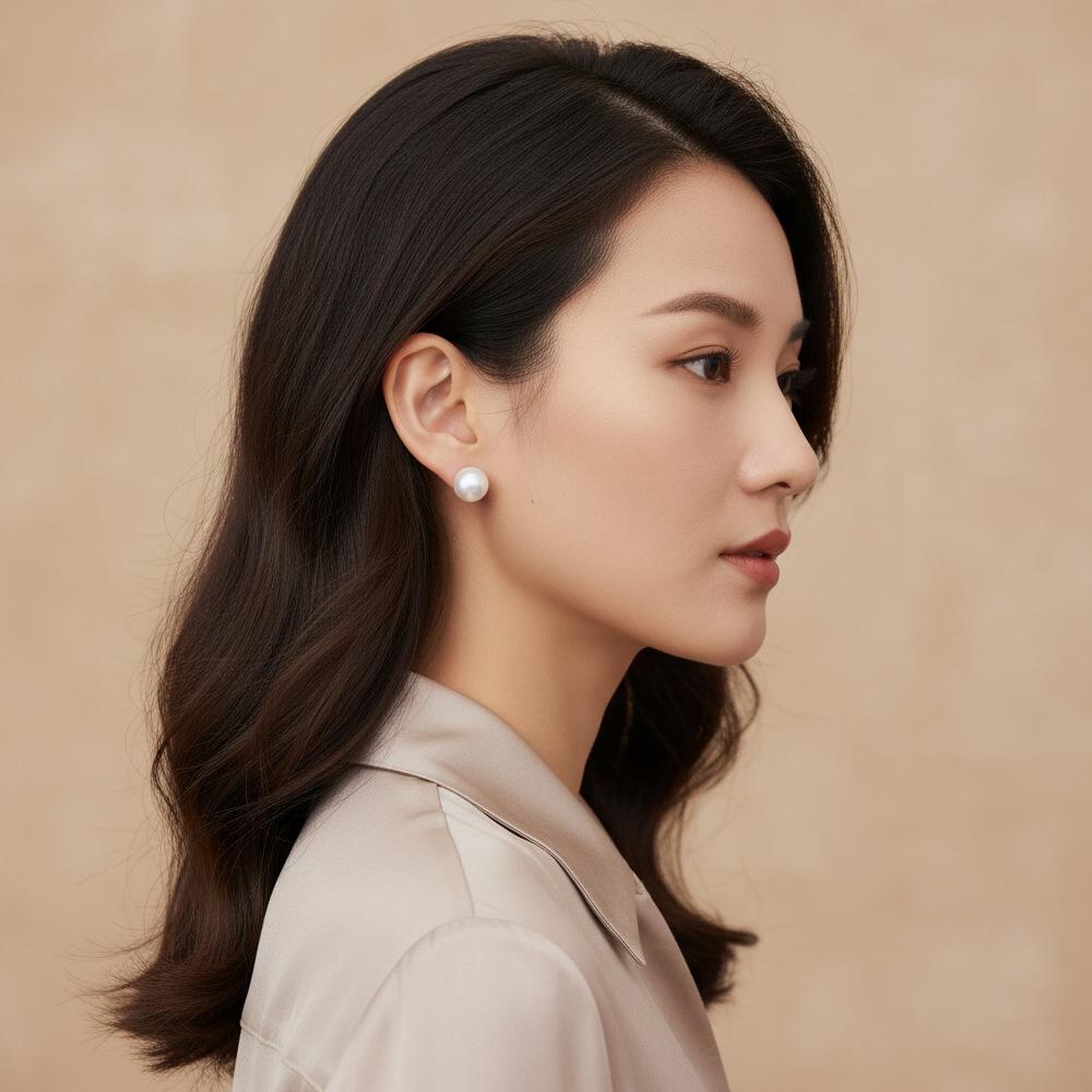Gold-Plated Bright White Pearl Stud Earrings – Luxurious and Versatile Everyday Accessory