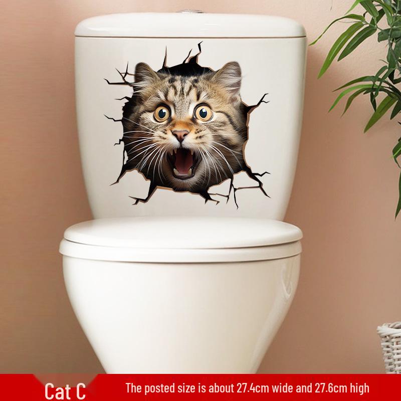 Cute Cat Expression Waterproof Bathroom Stickers - Self-Adhesive Cartoon Toilet Decor