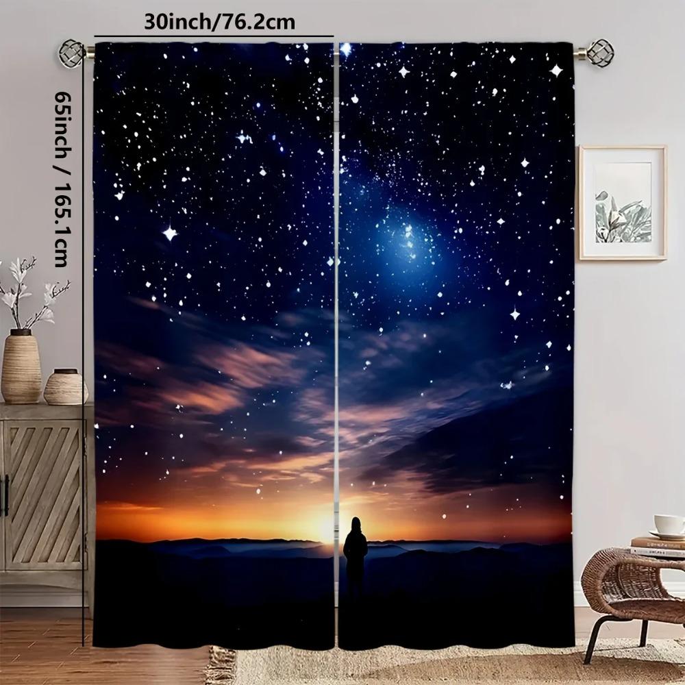 Modern Black Starry Sky Pattern Printed Curtains, Pole Bag Curtains, Home Decoration, Room Decoration