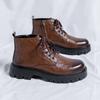 Brand Outdoors Men's High-quality Leather Glossy Comfortable Thick Soled Shoe Men Retro Casual Side Zipper Lace Up Boots