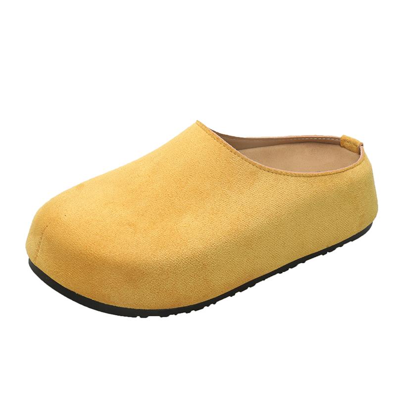 Baotou Mid-heel Flat Shoes New Summer Round Head Deep Mouth Suede Soft Sole Anti-slip Wear-resistant Slippers