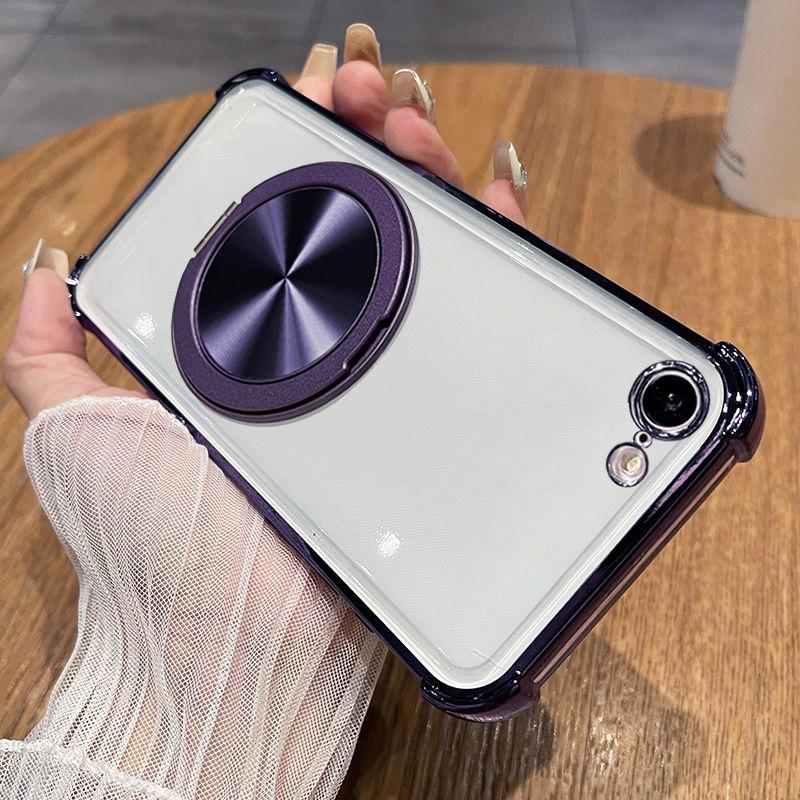 For iPhone 16E Case Simple Transparent Electroplating 360° Rotating Bracket TPU Anti-fall Cover For iPhone 16e Funda