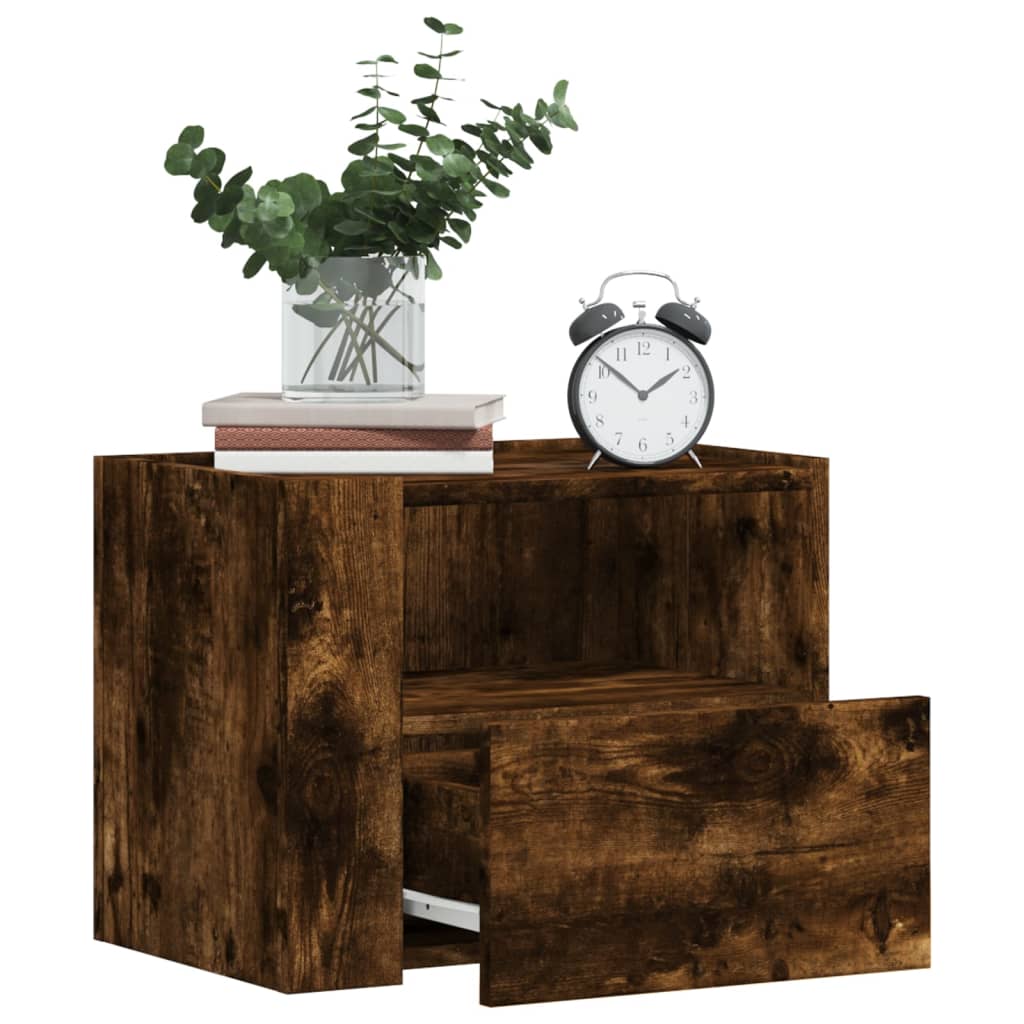 Wall Mounted Nightstand in Smoked Oak Finish 45 x 30 x 35 cm