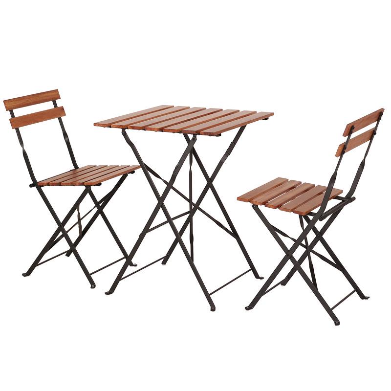 Outdoor Solid Wood Folding Balcony Table and Chair Set - 3-Piece