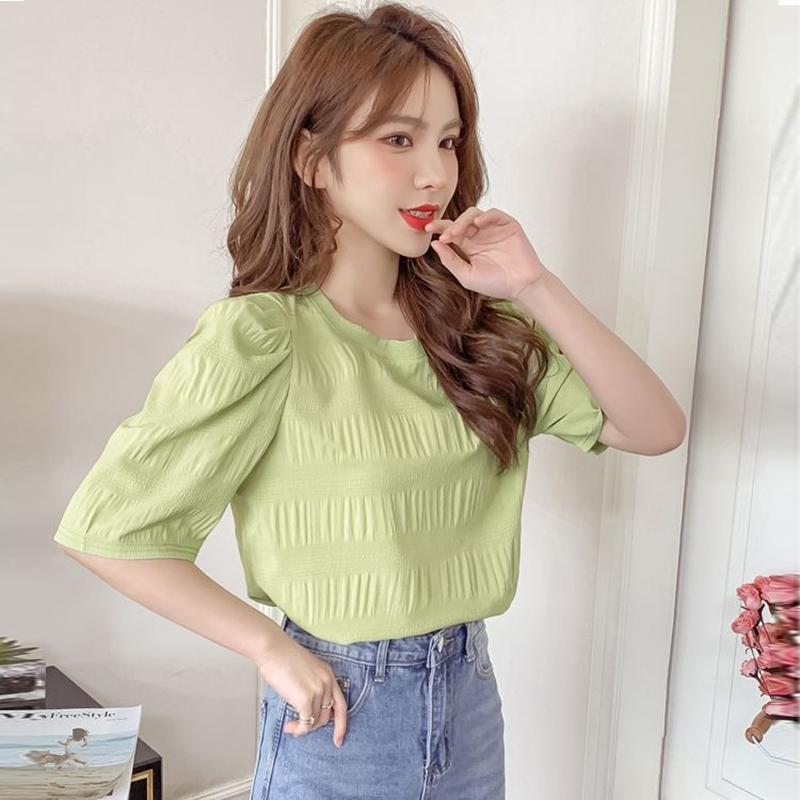 Base Coat T-shirt Short Sleeve Female Summer Chiffon Shirt College Minority Bubble Sleeve Foreign Style Top Female Blouse