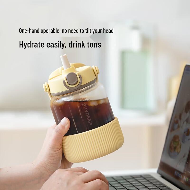 Buydeem Large Capacity Glass Water Bottle with Straw