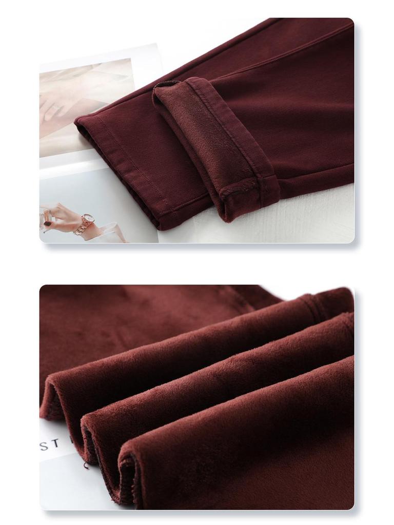 Ancola Women's 2024 Red Fleece-Lined High-Waisted Wide-Leg Jeans - Autumn/Winter Retro Style