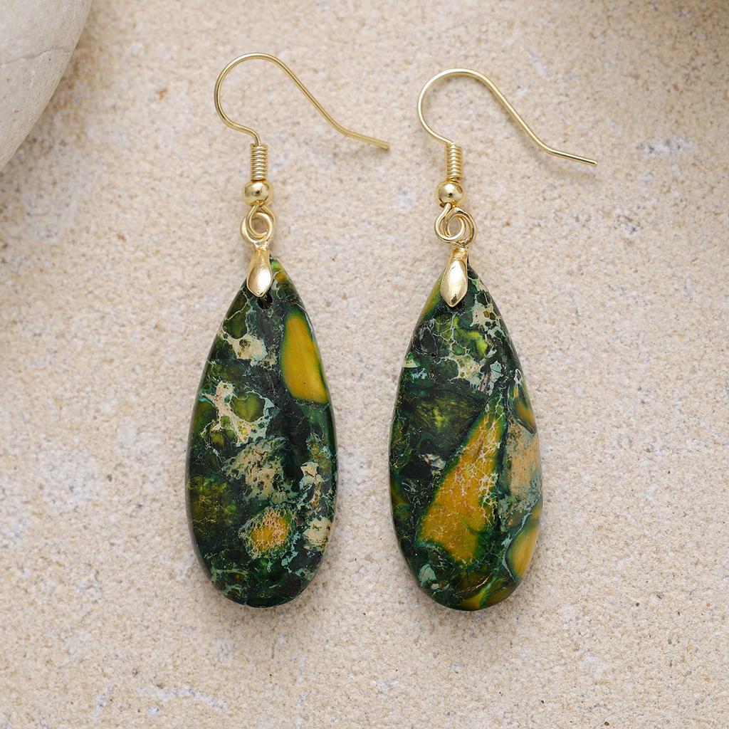 Luxury High Quality Natural Emperor Stone Water Drop Earrings Earrings European and American Popular Retro Jewelry