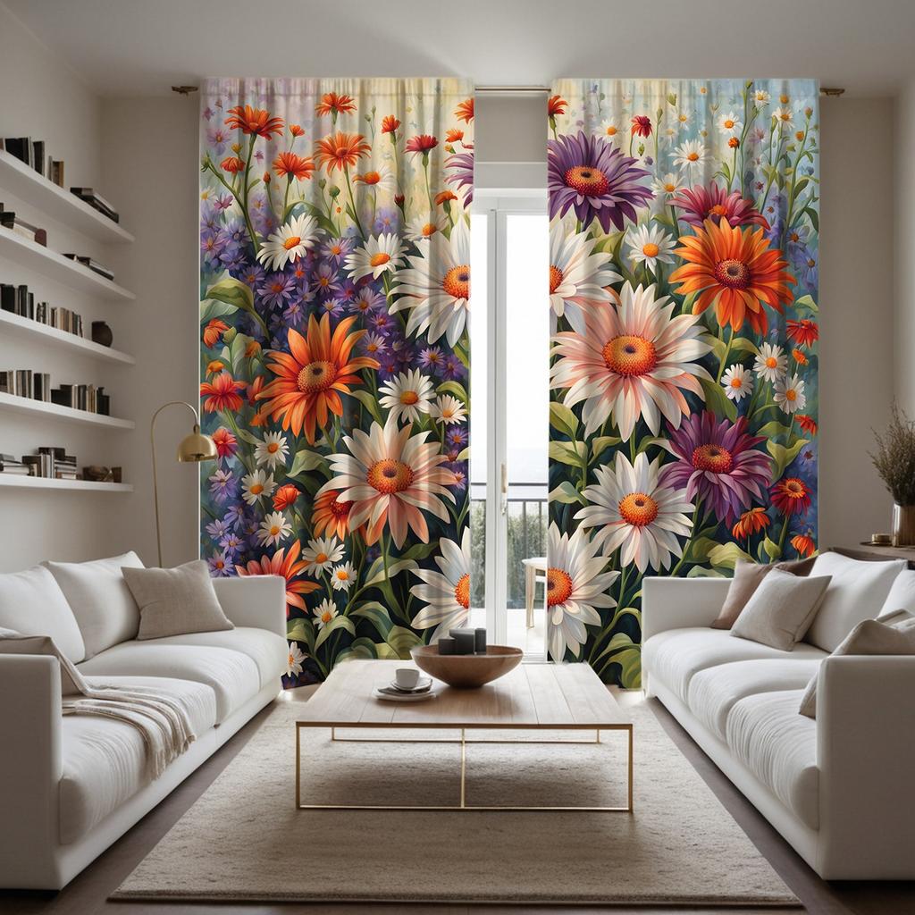 2pcs HD Daisies fresh flowers decorative curtain Color system digital printed curtain Home decoration style decoration living