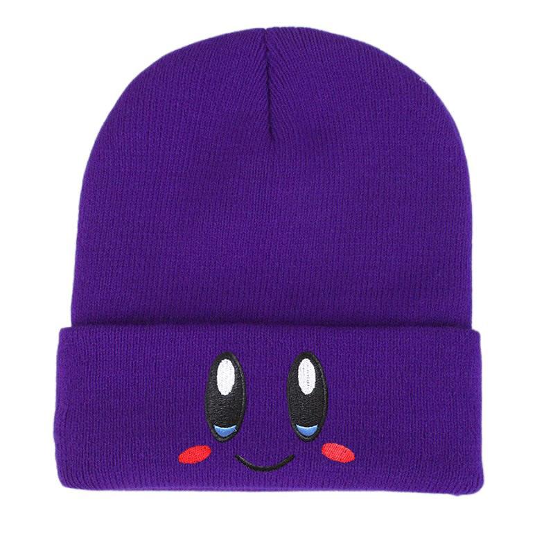 Cappello a Maglia Rosa con Viso Ricamato 3D Espressione di Kirby Carino Versatile Cappello in Filato