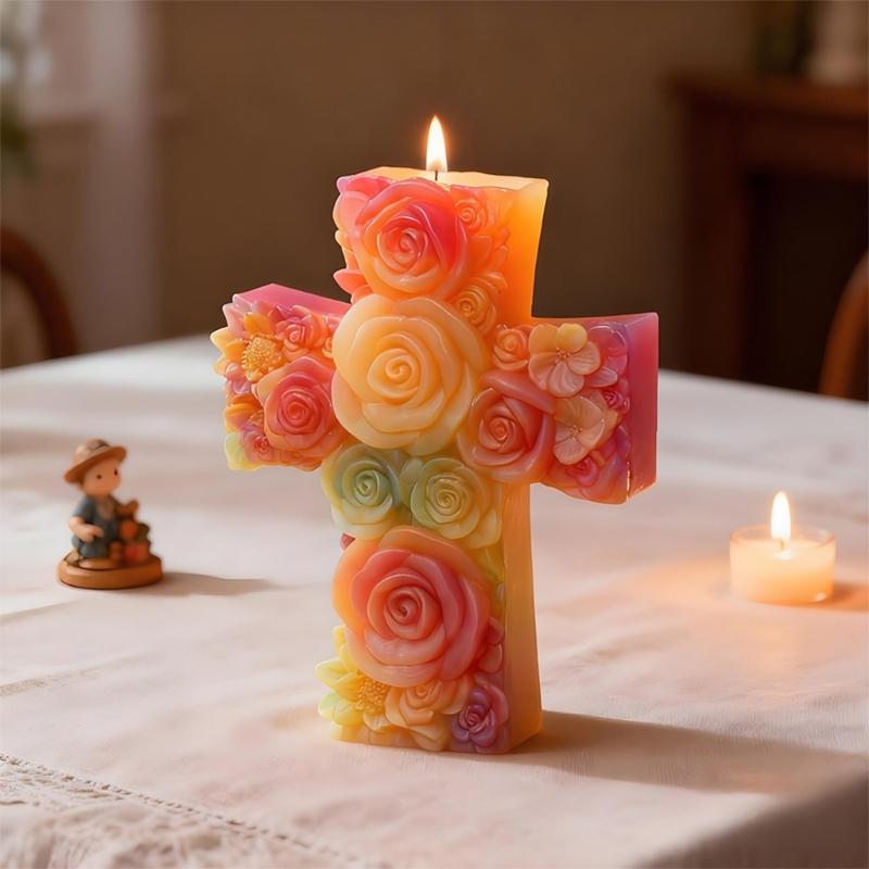 Food Grade Silicone Rose Crosses Candle Making Mould For Crafting Decorative Scented Candle