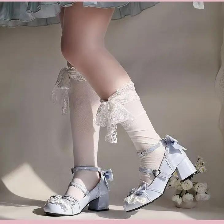 Fashion Cute Japanese Small Leather Shoes Women Sweetheart Story Lace Kitten Heel Single Shoes Mary Jane Shoes Women