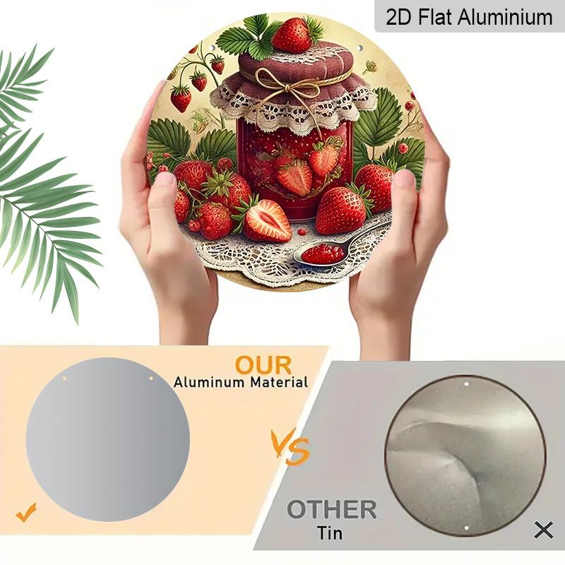 2D Flat Aluminum 7.87 Inch X 7.87 Inch Strawberry and Jam Style Wall Hanging. Suitable for Living Rooms, Kitchens, Bars, Cafes, Clubs, Porches