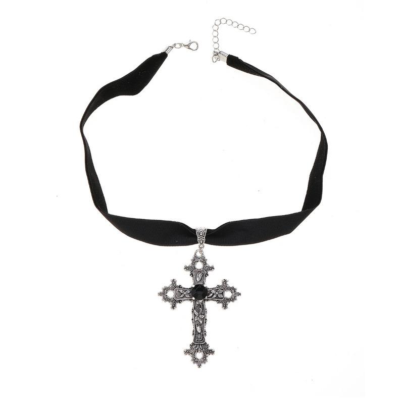 Gothic cross necklace hot-selling niche personality hollow flower fabric hokr collar item