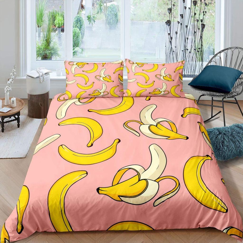 Poszwa na kołdrę Banana Down Tropicalny zestaw pościeli Poszwa na kołdrę z nadrukiem owoców Miękki trzyczęściowy zestaw