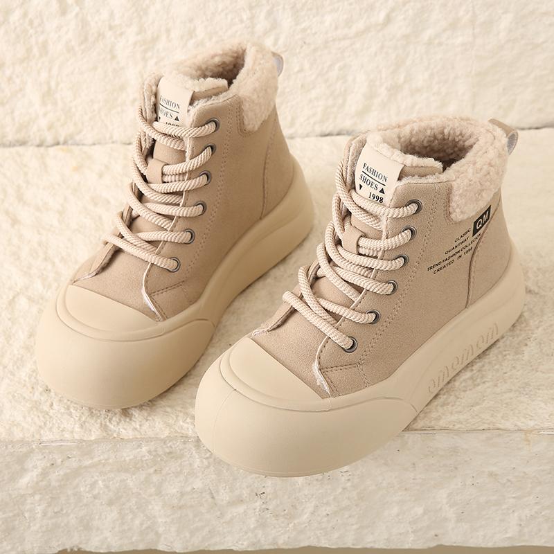 CRLAYDK Women's Ankle Shoes Fur Lined Winter Platform Ankle Boots Outdoor Snow Walking Warm Fashion Short Lace Up Booties