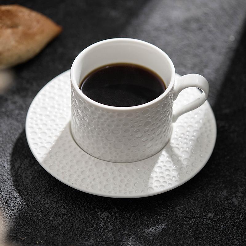 Modern Simple Stone Grain Breakfast Coffee Cup Saucer Set Pure White Restaurant Dessert Tea Cup Couple Mug Gift Kitchen Utensils