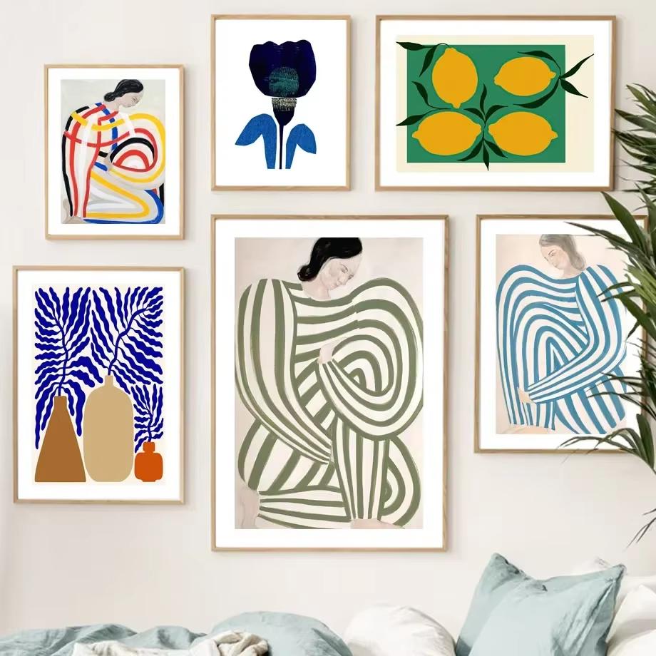 Classic Abstract Wall Art Linde Striped Pajamas Curves HD Canvas Print Poster for Living Room Bedroom Decor