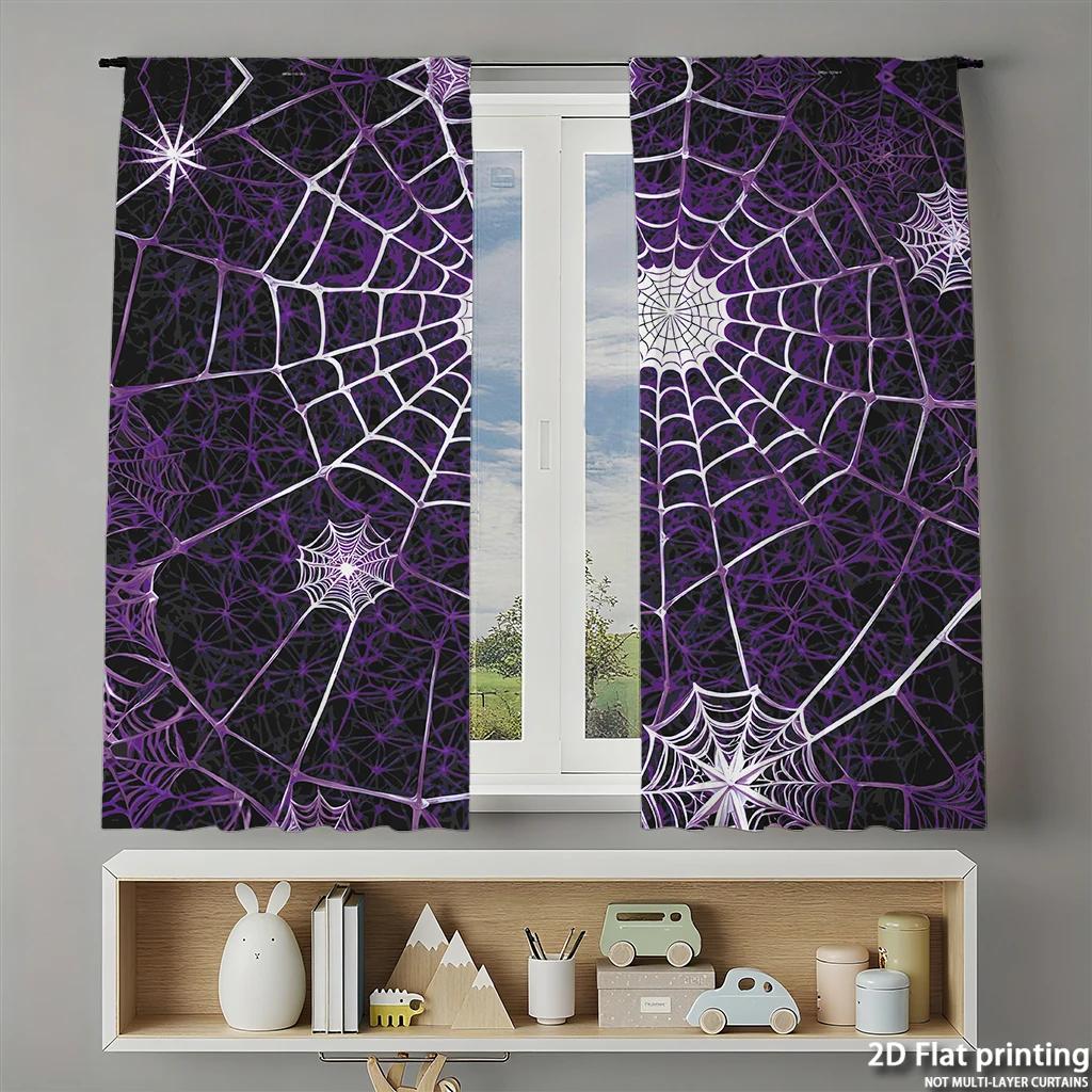 Piece Set High Definition Digital Printed Curtainspurple Spiderweb Style Curtainhome Decoration Curtains Made Of Polyester