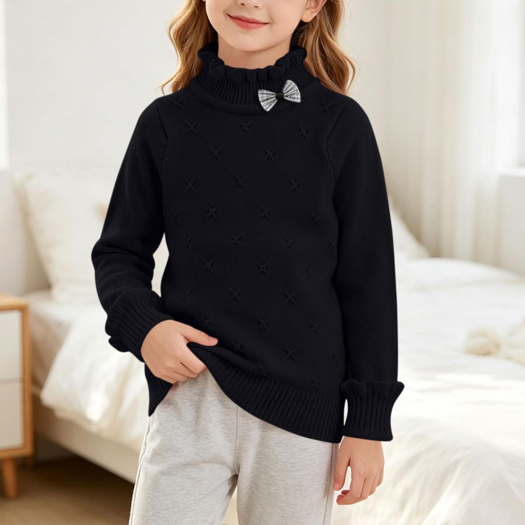 Girls' Color Long Sleeve Knit Sweater for Daily Wear and Layering