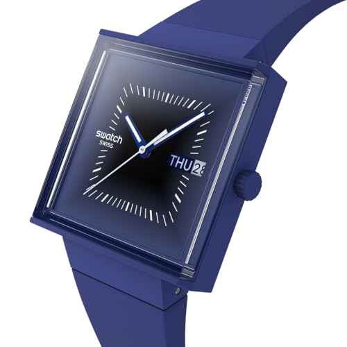 Swatch Square Bioceramic Squarely Blacklight Watch, SO34N700, Unisex/Adult