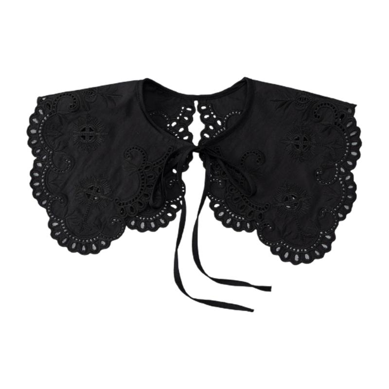 Royal Style Cotton Fake Collar Shawl Wrap Hollow Out Floral Lace Ruffled Trim Necklace Pointed  Lapel Blouse Dropshipping