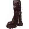 Gürtelschnalle Damen Kniehohe Stiefel Weibliche Plateau Dicke Sohle Hosenbeine Lange Stiefeletten Herbst Winter Damenschuhe