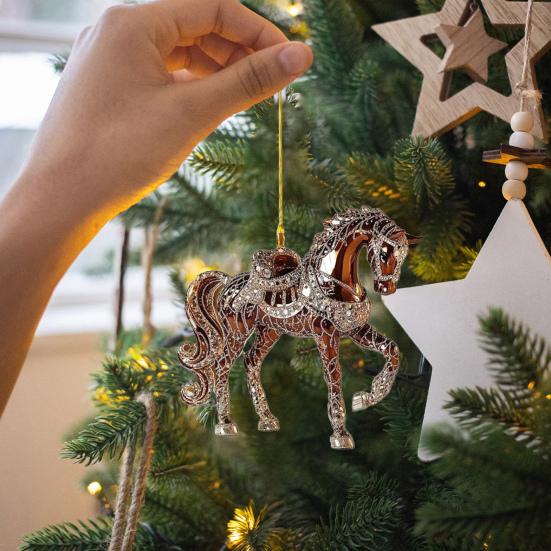 4 Stück Pferdeornamente für Weihnachtsbaum Metallische Strasssteine Pferde Weihnachtsanhänger Pferdegeschenke für Frauen Mädchen Pferdeliebhaber