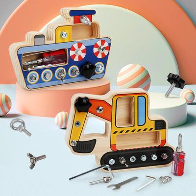 Dětská šroubovací aktivní deska Dřevěná hračka Děti Montessori Jemná motorika Trénink Matice Šroub Demontáž Inženýrské auto Puzzle hra