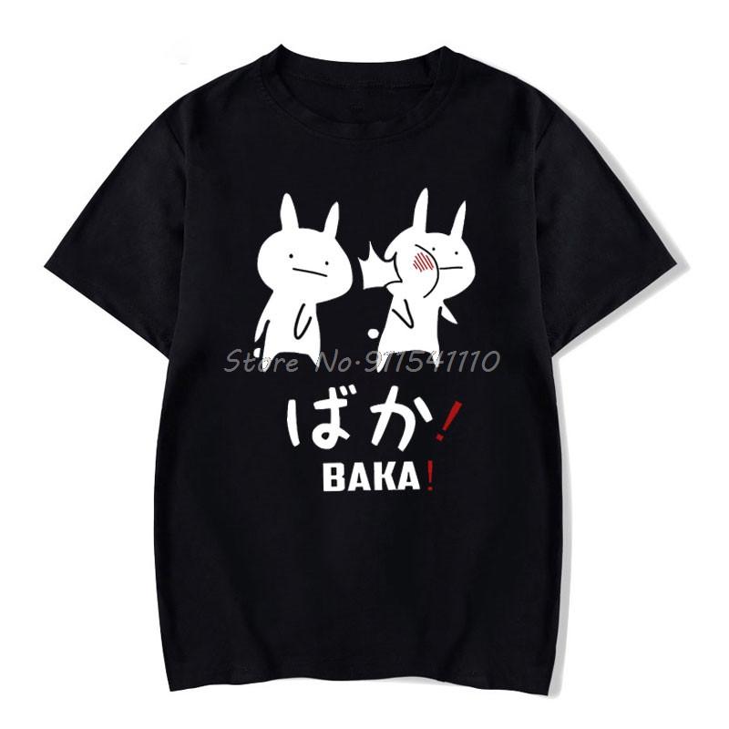 Baka Rabbit T-shirt Summer Women Black TShirt Harajuku Streetwear Mens Clothe Anime Cotton Shirt  Friend Couple T-Shirts Men’s