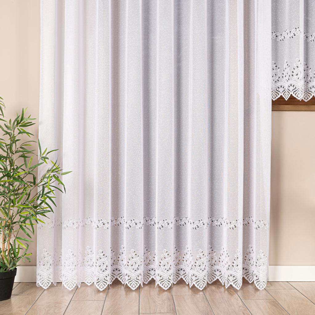Jagoda - Ready-made Jacquard Curtain with Straight Hem - - White