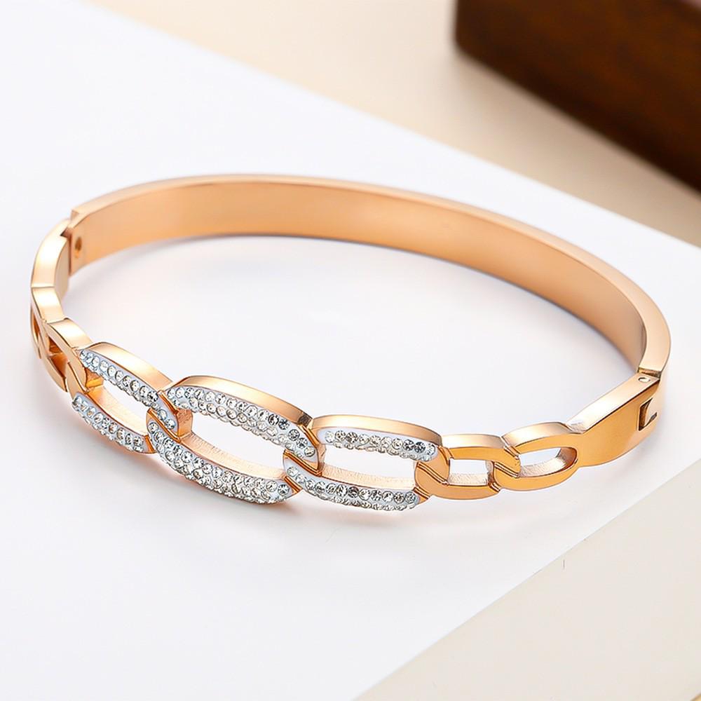 18K Gold-Plated Geometric Titanium Steel Bracelet with Rhinestones