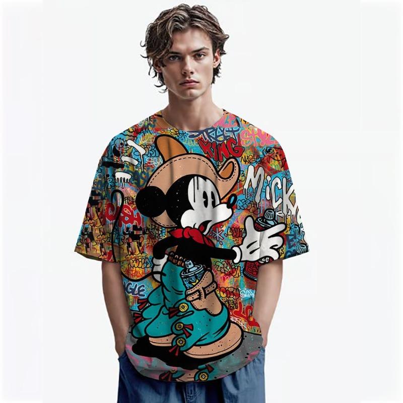 Disney Herren Mickey Maus Print T-Shirt Sommer Junge Street Fashion Lässig Sport Locker O-Ausschnitt Kurzarm Kleidung Kind