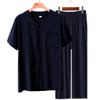 Cardigan manica corta in cotone e seta pigiama da uomo per mezza età e anziani pantaloni estivi sottili in cotone artificiale loungewear da uomo