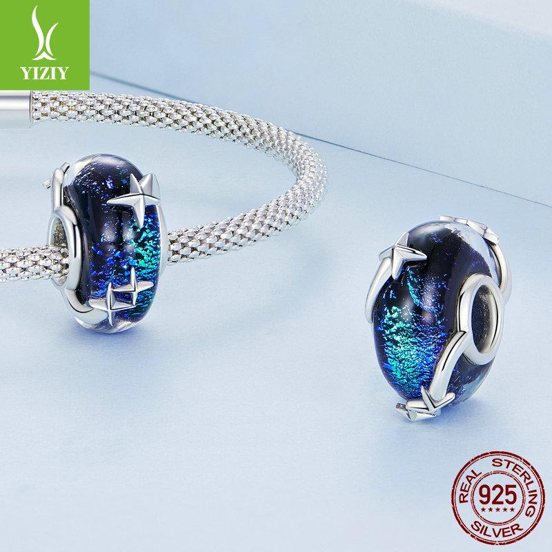 925 Sterling Silver Stjärnklar Himmel Glaserad Pärlstavad Dröm Litterär Stil Gör-det-själv Armband Pärltillbehör Bsc682