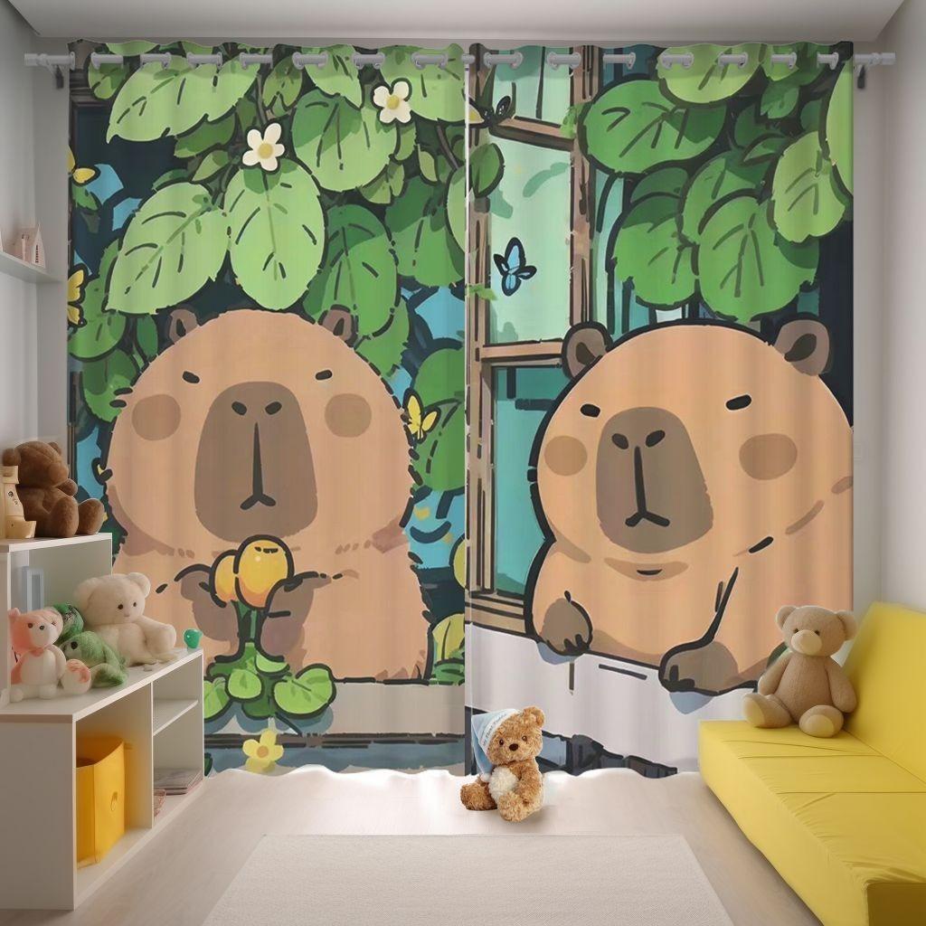 150x166CM Cartoon Capybara Blackout Curtain 2 Panels Kawaii Anime Window Drapes For Living Room Custom Home Window Treatments