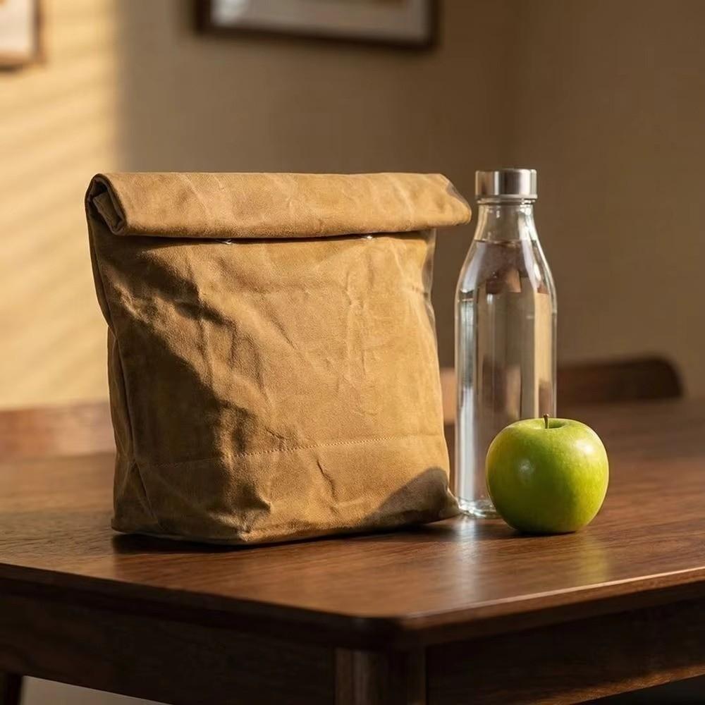 Large Capacity Waxed Canvas Lunch Bag Waterproof Waxed Canvas Insulated Lunch Bag Anti-Fouling Aluminum Foil Reusable Cooler Bag