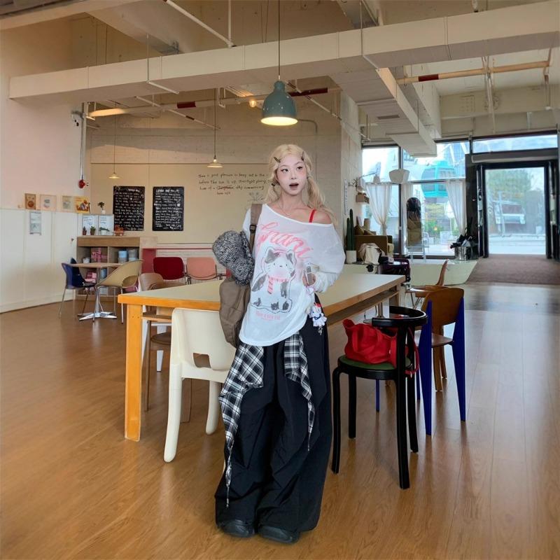 Vintage Street Casual Pants Women's Summer Thin Street Black Paratrooper Tooling Parachute Sweatpants Tide