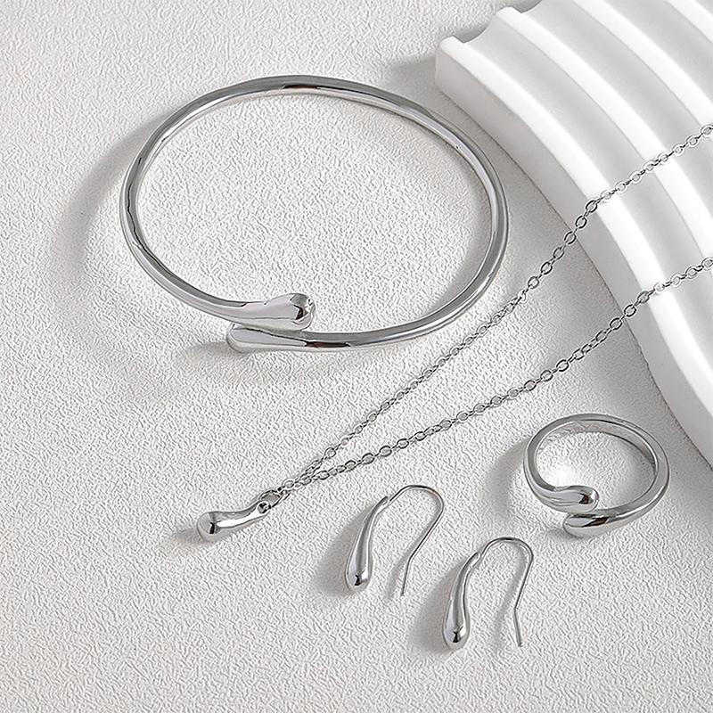  4Pcs Teardrop Jewelry Set Necklace Bracelet Earrings Ring Women Valentine'S Day Gift