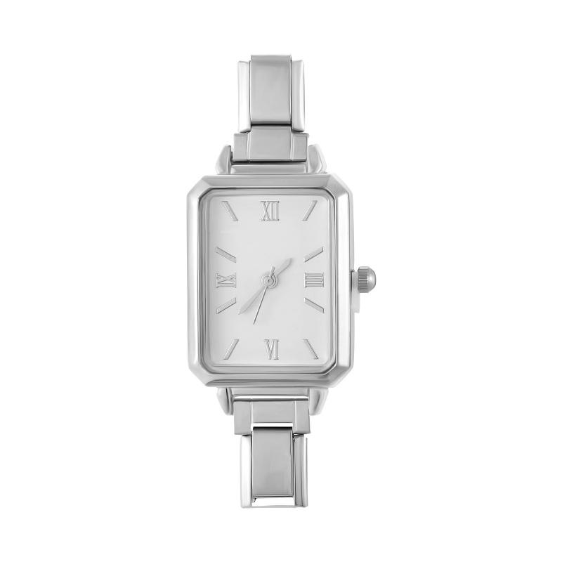 Fashion High Quality Men Women's Stainless Steel Square Round Shiny Zircon Watch Bracelet For Friend Birthday DIY Jewelry Gift