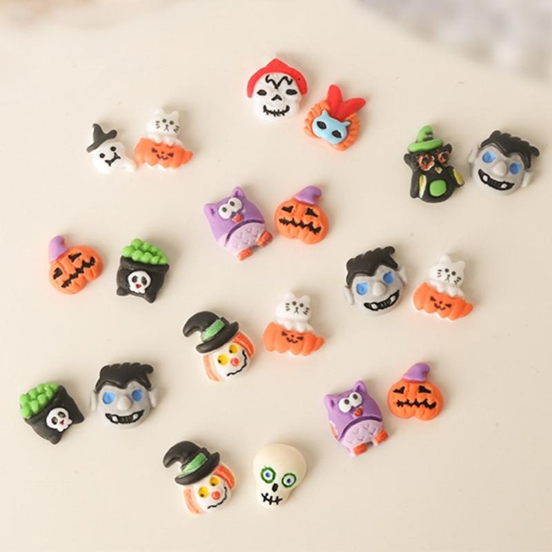 20 Pieces Halloween Resin Nail Charms Pumpkin Witch Skull Nail Art Decorations 3D Resin Nail Jewelry for Womens Girls