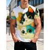 Summer Plus Men's Casual T-shirt Fashionable Blue Cat 3D Printed Sports Short Sleeved Round Neck Tops