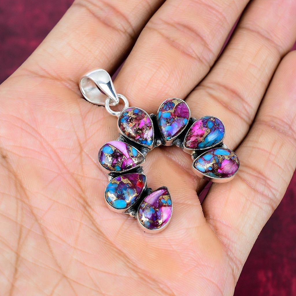 Pendentif Huître Épineuse Rose, Bijou en Pierre Précieuse en Argent Sterling Massif 925, Pendentif Fait Main, Pour Thanksgiving