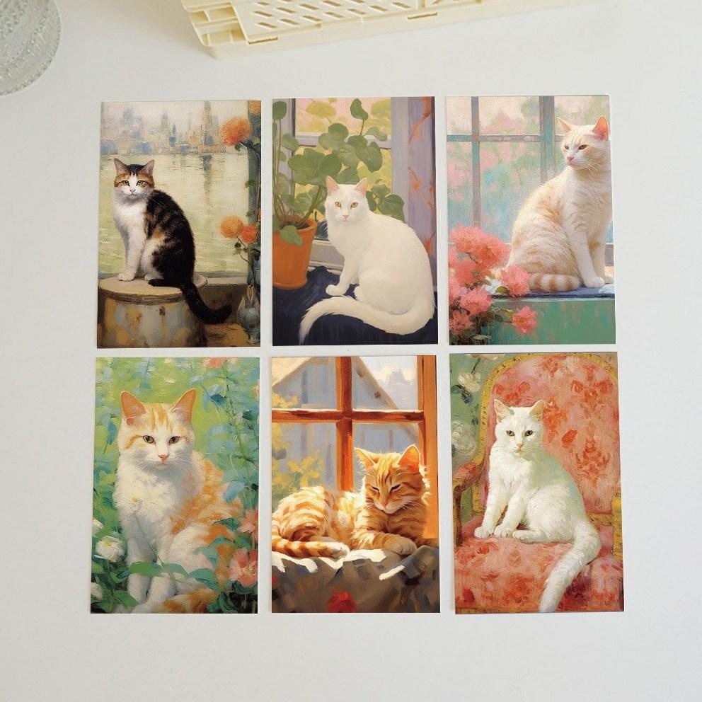 Drop Shop [Set of 10] Oil Painting Cat Postcard Photo Card Emotional Background Photo Interior Prop Wall Decoration, 10 Sheets