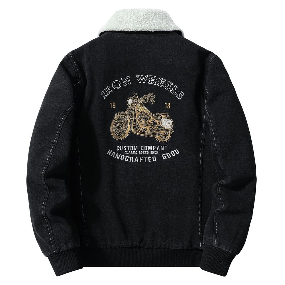 New Jacket Men's Plus Velvet Jacket Denim Thick Cotton Coat In Autumn and Winter Warm Embroidered Thick Jacket for Young Men's Clothing